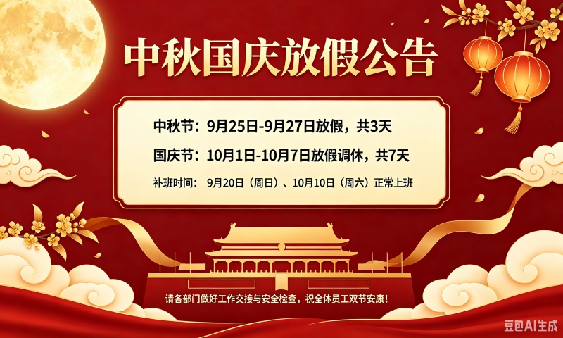 关于登晨生物2026年中秋、国庆节放假安排的公告